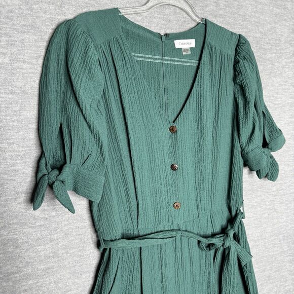 Calvin Klein Green‎ Women’s Romper Size 10 Belted Cropped Career Button Front - Picture 3 of 7